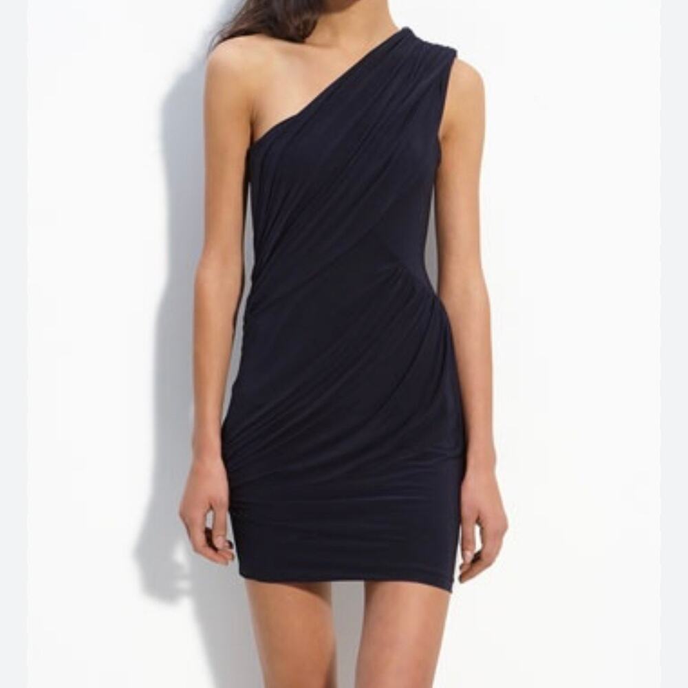 Nordstrom Soprano Black One Shoulder Ruched Bodycon Dress (S)
